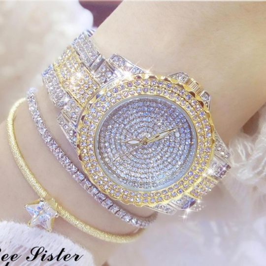 Orologio Hip Hop da donna con diamanti pieni in oro cristallo di lusso - Bling $$ 1